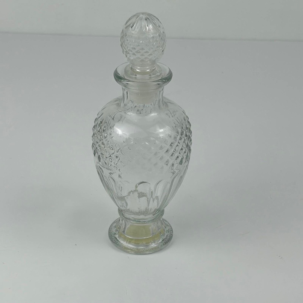 Vintage Avon Skin So Soft Bath Oil Glass Decanter Bottle Clear Diamond Pattern